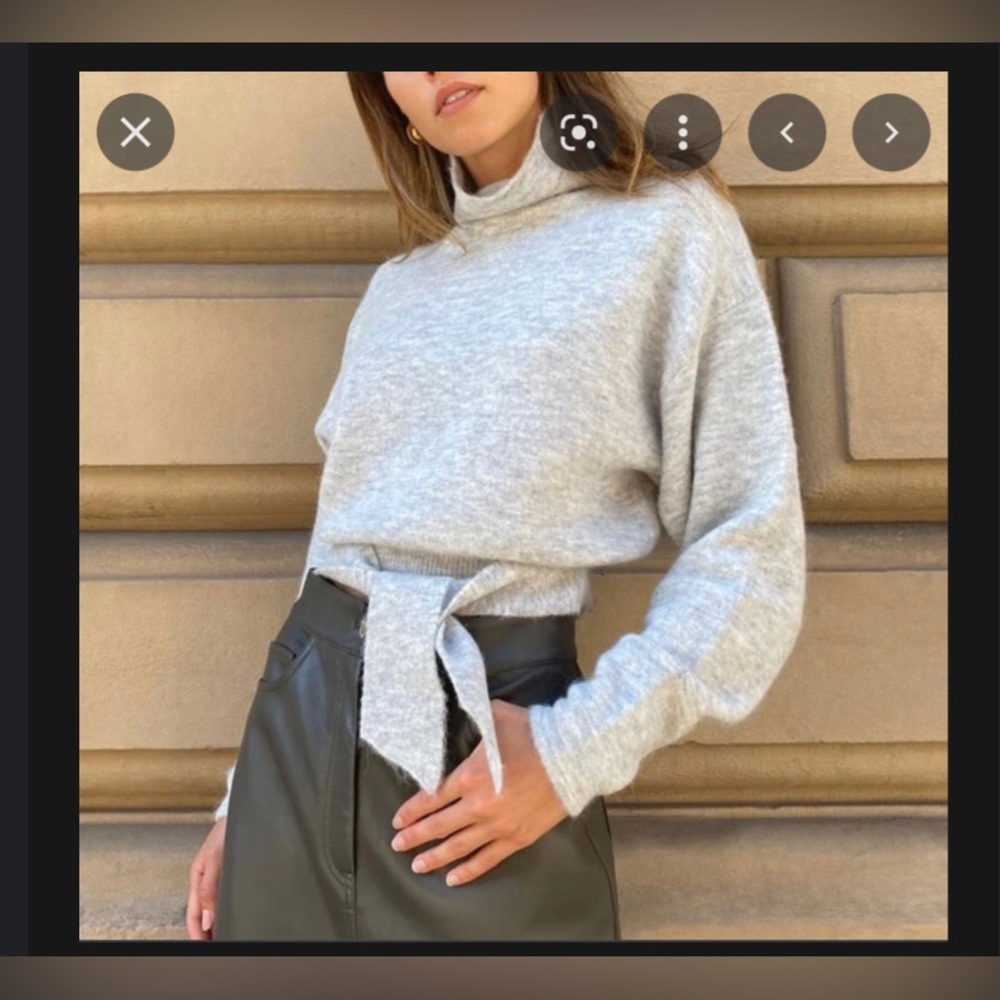 Aritzia Wilfred Lorin Tie Front Angora Sweater Grey